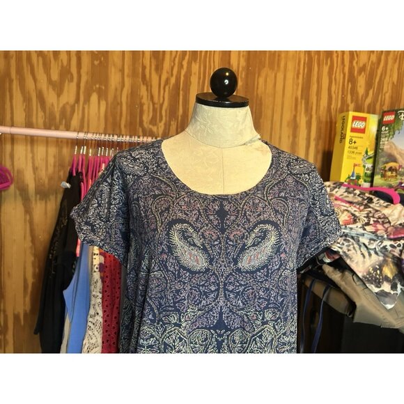 Lucky Brand Blouse Top Lightweight V-Neck Blue Boho Paisley Sz L Paisley - Picture 3 of 9